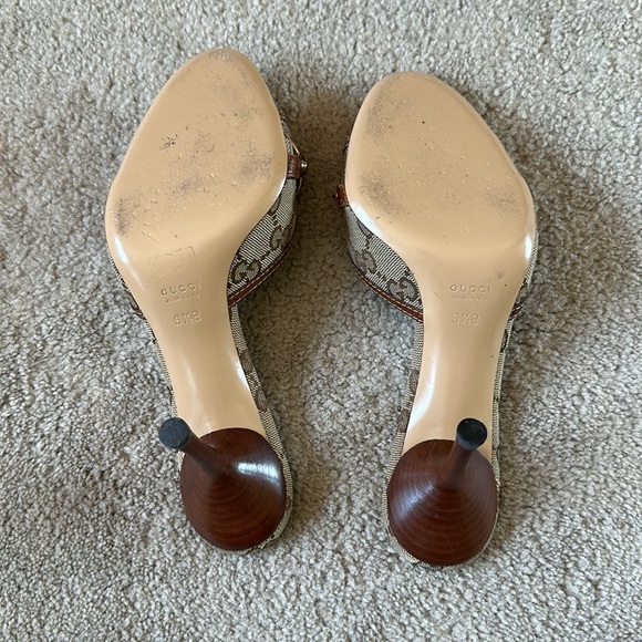 Authentic Gucci Beige/Brown Monogram Women's Kitten Heels size 6 1/2 B. LIKE NEW - Picture 4 of 10
